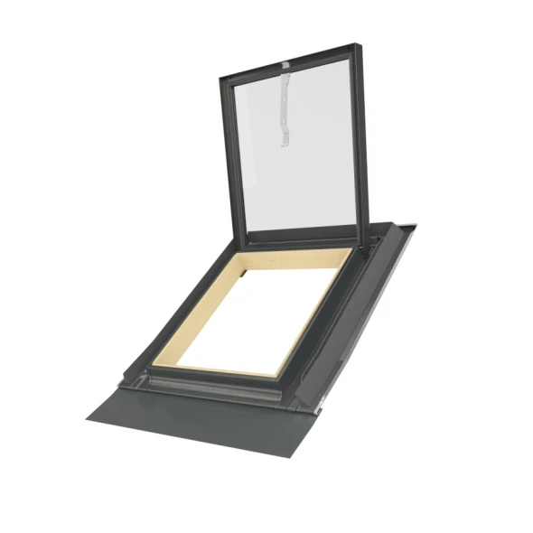 Wyłaz dachowy pojedyncza szyba hartowana Fakro WGT 46x75 cm oblachowanie RAL7022 1.jpg