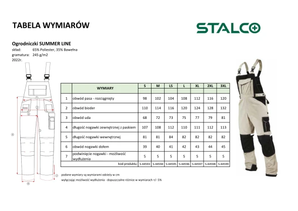 Spodnie robocze ogrodniczki Stalco Summer Line piaskowy (3).jpg