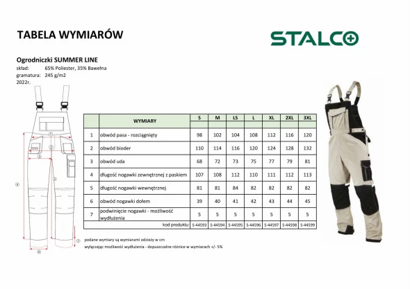 Spodnie robocze ogrodniczki Stalco Summer Line piaskowy (3).jpg