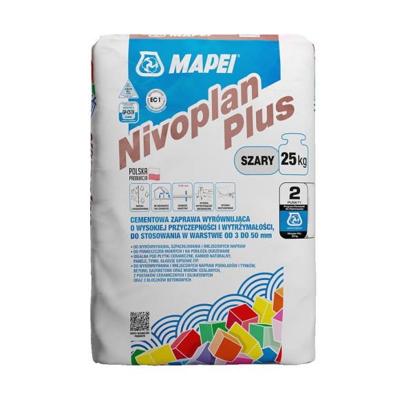 Cementowa zaprawa wyrównująca do ścian i podłóg Mapei Nivoplan Plus opak. 25 kg.jpg
